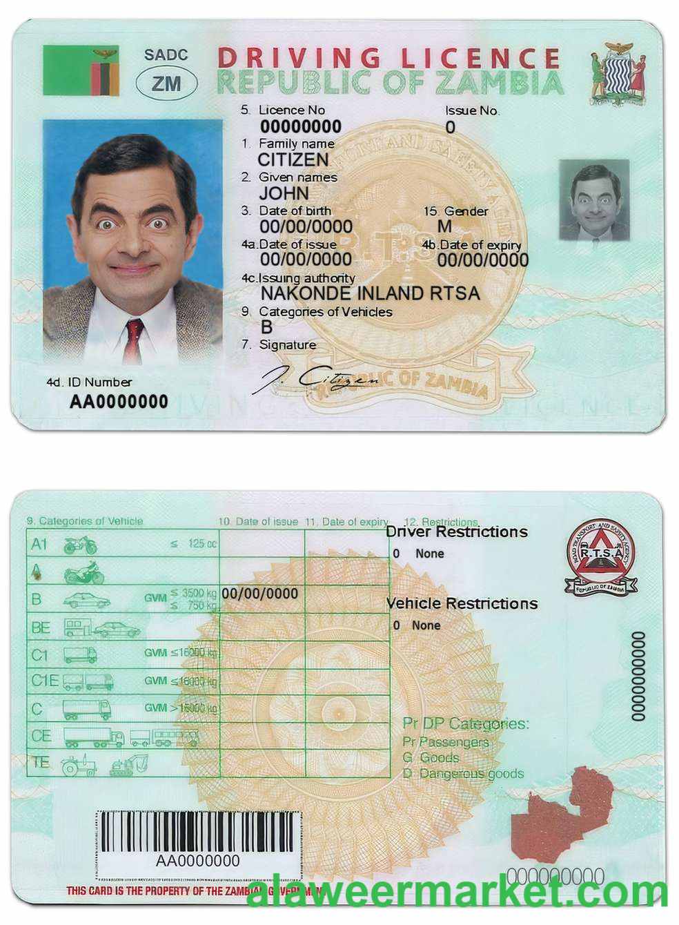Zambia driving license